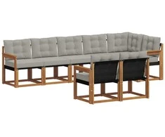 Lauko sofos komplektas 8 pcs Natūrali ir šviesiai pilka