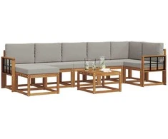 Lauko sofos komplektas 8 pcs Natūrali ir šviesiai pilka