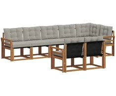 Lauko sofos komplektas 8 pcs Natūrali ir šviesiai pilka