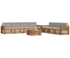 Lauko sofos komplektas 8 pcs Natūrali ir šviesiai pilka