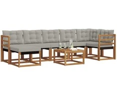 Lauko sofos komplektas 8 pcs Natūrali ir šviesiai pilka