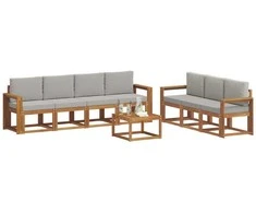 Lauko sofos komplektas 8 pcs Natūrali ir šviesiai pilka
