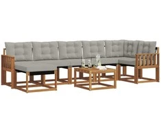 Lauko sofos komplektas 8 pcs Natūrali ir šviesiai pilka