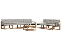 Lauko sofos komplektas 8 pcs Natūrali ir šviesiai pilka
