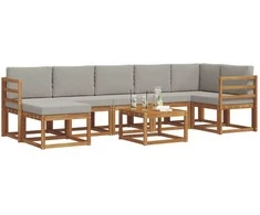 Lauko sofos komplektas 8 pcs Natūrali ir šviesiai pilka