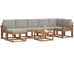 Lauko sofos komplektas 8 pcs Natūrali ir šviesiai pilka