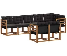 Lauko sofos komplektas su pagalve 8 pcs Natūrali ir juoda