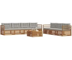 Lauko sofos komplektas 8 pcs Natūrali ir šviesiai pilka