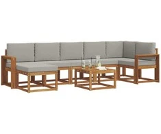 Lauko baldų komplektas Lauko sofos komplektas 8 pcs Natūrali ir šviesiai pilka