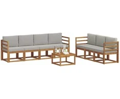 Lauko sofos komplektas 8 pcs Natūrali ir šviesiai pilka