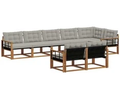 Lauko sofos komplektas 8 pcs Natūrali ir šviesiai pilka