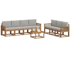 Lauko sofos komplektas 8 pcs Natūrali ir šviesiai pilka