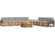Lauko sofos komplektas 8 pcs Natūrali ir šviesiai pilka