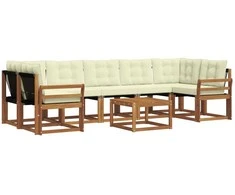 Lauko sofos komplektas su pagalve 8 pcs Natūralus ir grietinėlė
