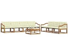 Lauko sofos komplektas su pagalve 8 pcs Natūralus ir grietinėlė