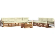Lauko sofos komplektas su pagalve 8 pcs Natūralus ir grietinėlė