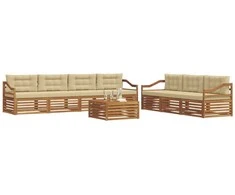 Lauko sofos komplektas su pagalve 8 pcs Natūralus ir bežinis