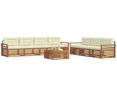 Lauko sofos komplektas su pagalve 8 pcs Natūralus ir grietinėlė