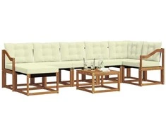Lauko sofos komplektas su pagalve 8 pcs Natūralus ir grietinėlė