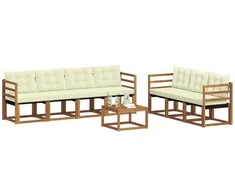 Lauko sofos komplektas su pagalve 8 pcs Natūralus ir grietinėlė