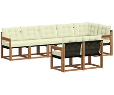 Lauko sofos komplektas su pagalve 8 pcs Natūralus ir grietinėlė
