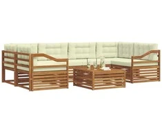 Lauko sofos komplektas su pagalve 7 pcs Natūralus ir grietinėlė