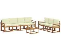 Lauko sofos komplektas su pagalve 8 pcs Natūralus ir grietinėlė
