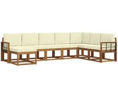 Lauko baldų komplektas Lauko sofos komplektas su pagalve 8 pcs Natūralus ir grietinėlė