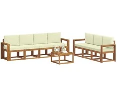 Lauko baldų komplektas Lauko sofos komplektas su pagalve 8 pcs Natūralus ir grietinėlė