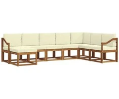 Lauko sofos komplektas su pagalve 8 pcs Natūralus ir grietinėlė