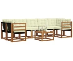 Lauko sofos komplektas su pagalve 8 pcs Natūralus ir grietinėlė