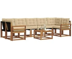 Lauko sofos komplektas su pagalve 8 pcs Natūralus ir bežinis