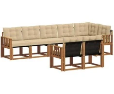 Lauko sofos komplektas su pagalve 8 pcs Natūralus ir bežinis