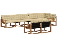 Lauko sofos komplektas su pagalve 8 pcs Natūralus ir bežinis