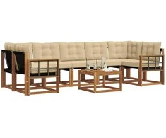 Lauko sofos komplektas su pagalve 8 pcs Natūralus ir bežinis