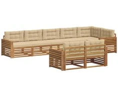 Lauko sofos komplektas su pagalve 8 pcs Natūralus ir bežinis