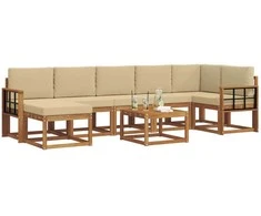 Lauko sofos komplektas su pagalve 8 pcs Natūralus ir bežinis