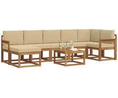Lauko sofos komplektas su pagalve 8 pcs Natūralus ir bežinis