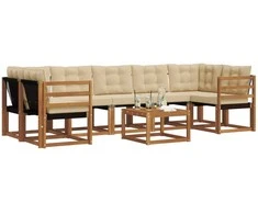 Lauko sofos komplektas su pagalve 8 pcs Natūralus ir bežinis