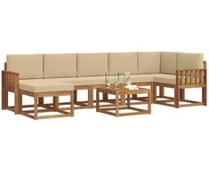 Lauko sofos komplektas su pagalve 8 pcs Natūralus ir bežinis