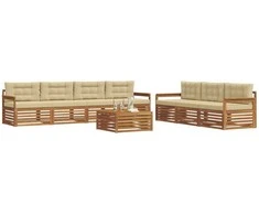 Lauko sofos komplektas su pagalve 8 pcs Natūralus ir bežinis