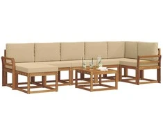Lauko sofos komplektas su pagalve 8 pcs Natūralus ir bežinis