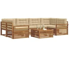 Lauko sofos komplektas su pagalve 7 pcs Natūralus ir bežinis