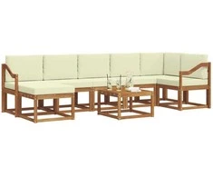 Lauko sofos komplektas su pagalve 8 pcs Natūralus ir grietinėlė