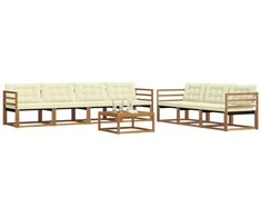Lauko sofos komplektas su pagalve 8 pcs Natūralus ir grietinėlė