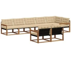 Lauko baldų komplektas Lauko sofos komplektas su pagalve 8 pcs Natūralus ir bežinis