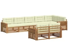 Lauko sofos komplektas su pagalve 8 pcs Natūralus ir grietinėlė