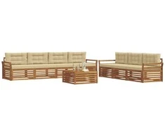 Lauko sofos komplektas su pagalve 8 pcs Natūralus ir bežinis