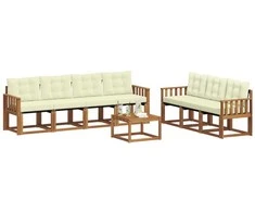 Lauko sofos komplektas su pagalve 8 pcs Natūralus ir grietinėlė