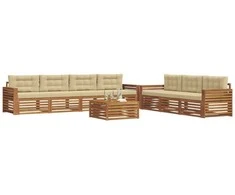 Lauko sofos komplektas su pagalve 8 pcs Natūralus ir bežinis